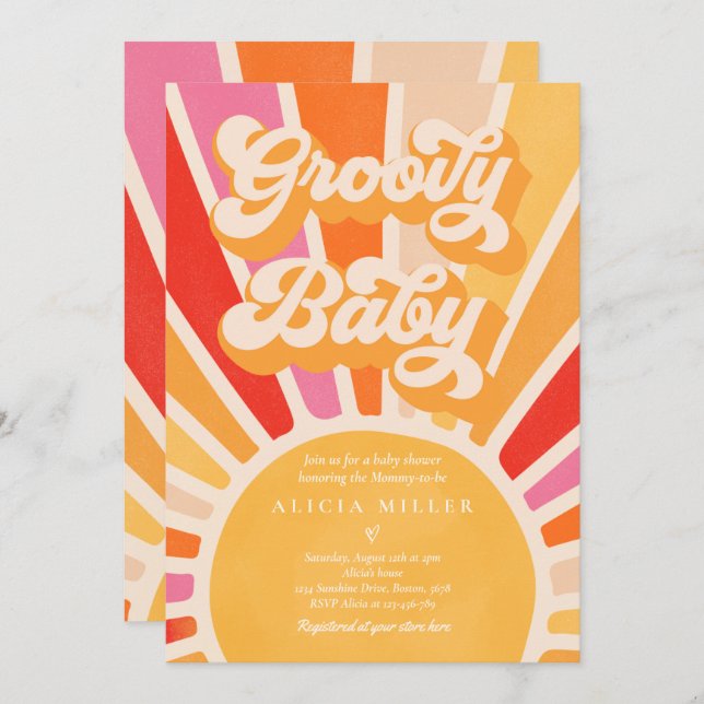 Invitation Baby shower Sunshine Boho Retro super pour bébé (Devant / Derrière)