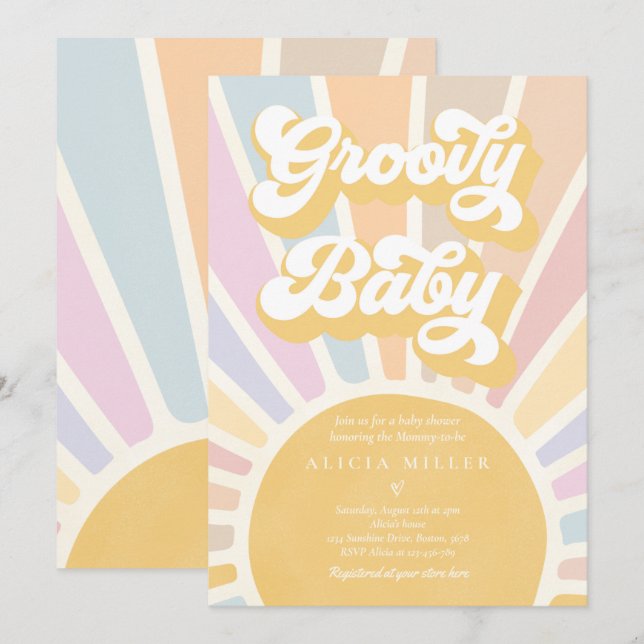 Invitation Baby shower Sunshine Boho Retro super pour bébé (Devant / Derrière)