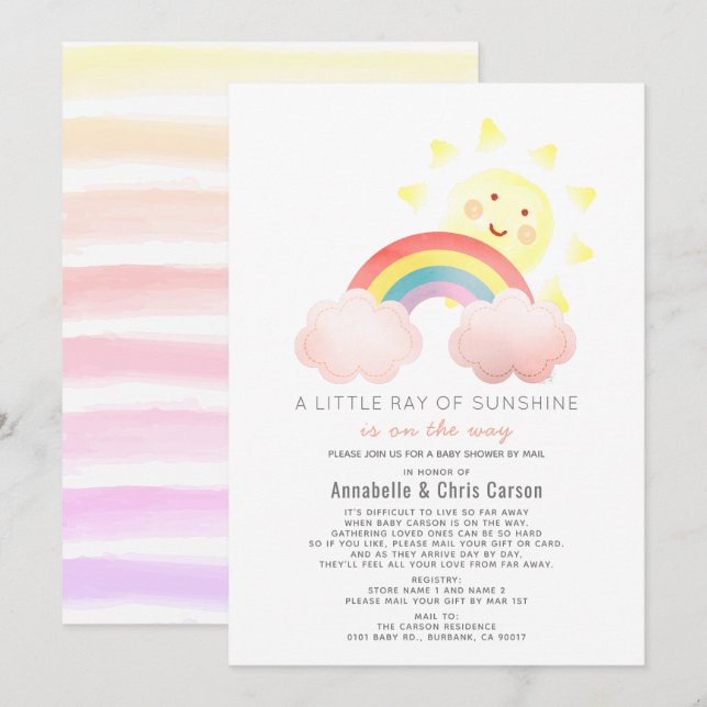 Invitation Baby shower Sunshine & Rainbow par courrier (Devant / Derrière)