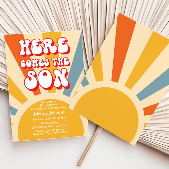 Invitation Baby shower Sunshine Rétro Voici Le Fils (Créateur téléchargé)