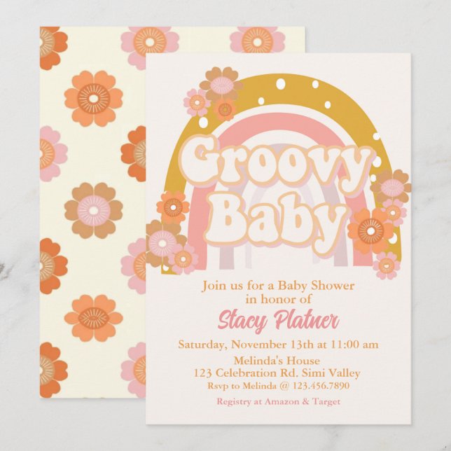 Invitation Baby shower super, Baby shower rétro, Baby shower (Devant / Derrière)