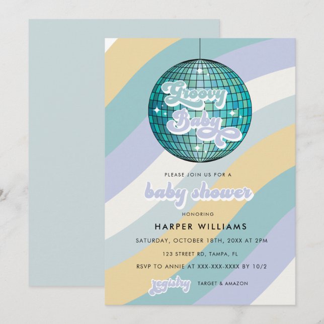 Invitation Baby shower Super Blue Retro (Devant / Derrière)