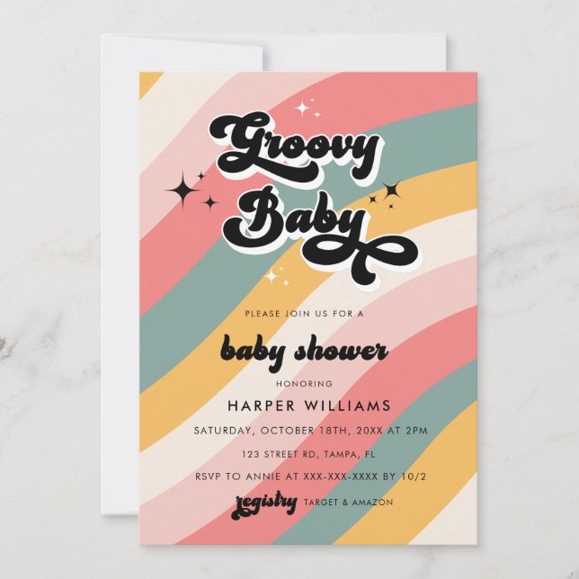 Invitation Baby shower Super rétro (Devant)