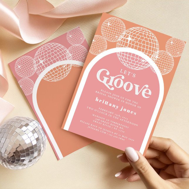 Invitation Baby shower Super rétro Disco rose et orange (Créateur téléchargé)