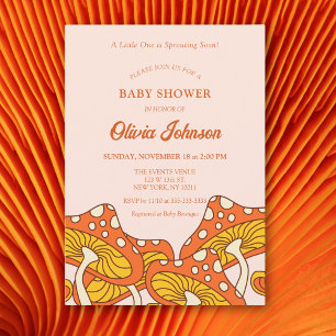 Invitation Baby Shower sur le thème des champignons jaunes or