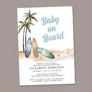 Invitation Baby shower Surf De Plage À Bord De Bébé