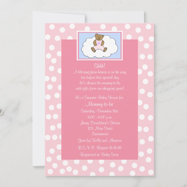 Invitation Baby shower surprise Ours en peluche (Devant)