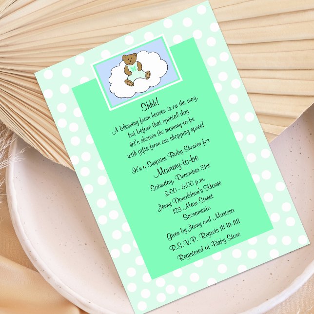 Invitation Baby shower surprise - Teddy sur Green (Créateur téléchargé)