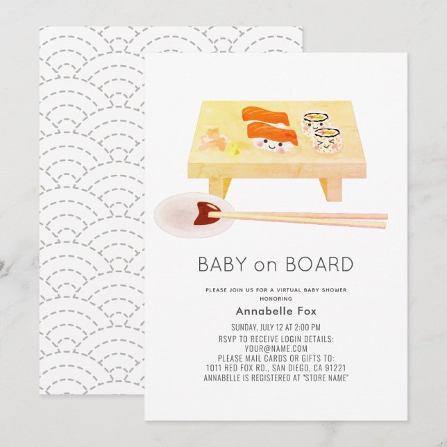 Invitation Baby shower Sushi virtuel pour bébé à bord (Devant / Derrière)