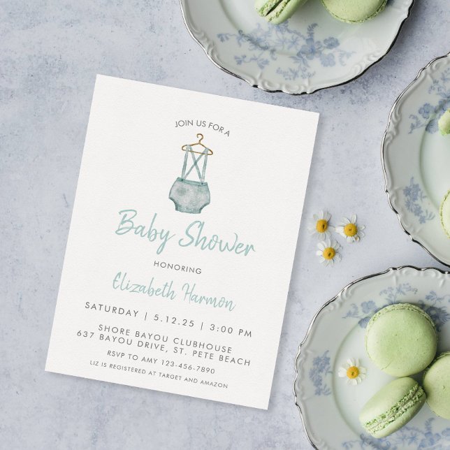 Invitation Baby shower suspension bleu aquarelle (Créateur téléchargé)