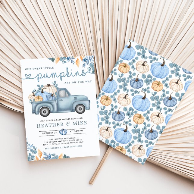 Invitation Baby shower Sweet Little Citrouille Blue Twins (Créateur téléchargé)