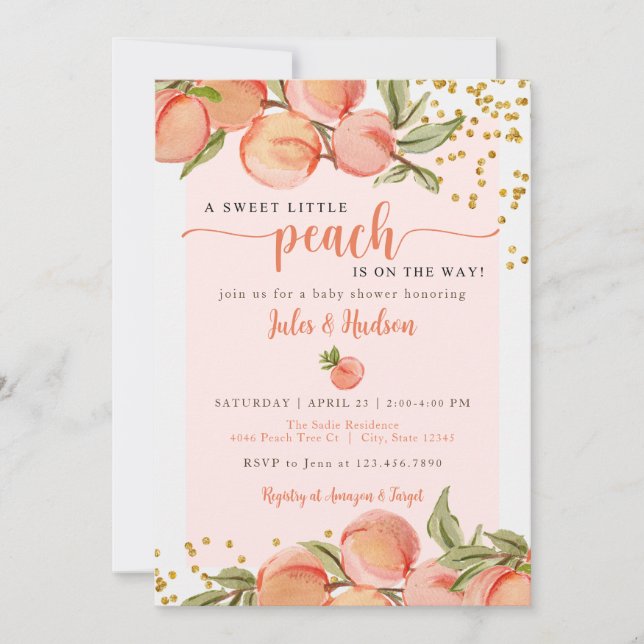 Invitation Baby shower Sweet Little Peach (Devant)