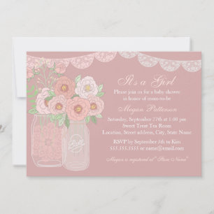 Invitation Baby Shower Sweet Peach & Pink Mason Ja