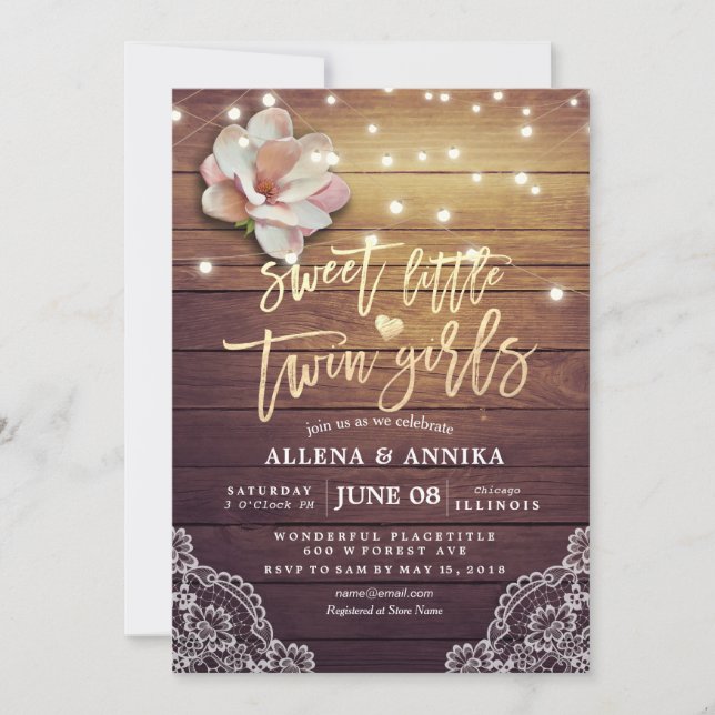 Invitation Baby shower Sweet Petites Filles jumelles Fleurs b (Devant)