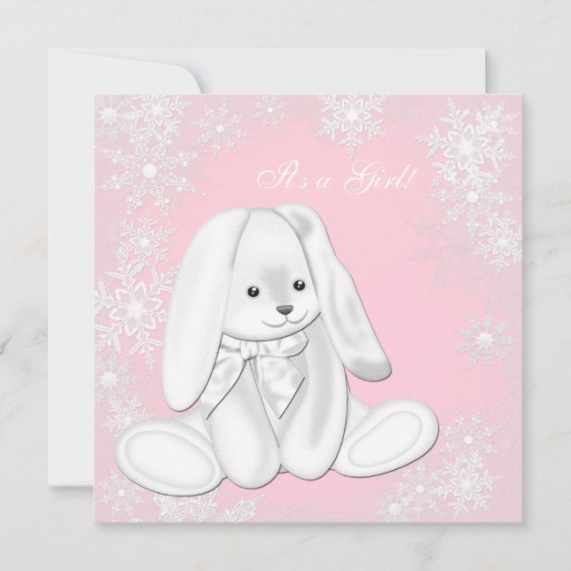 Invitation Baby shower Sweet Pink Snowflake Winter Wonderland (Devant)