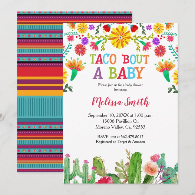 Invitation Baby shower Taco Bout avec cactus (Devant / Derrière)