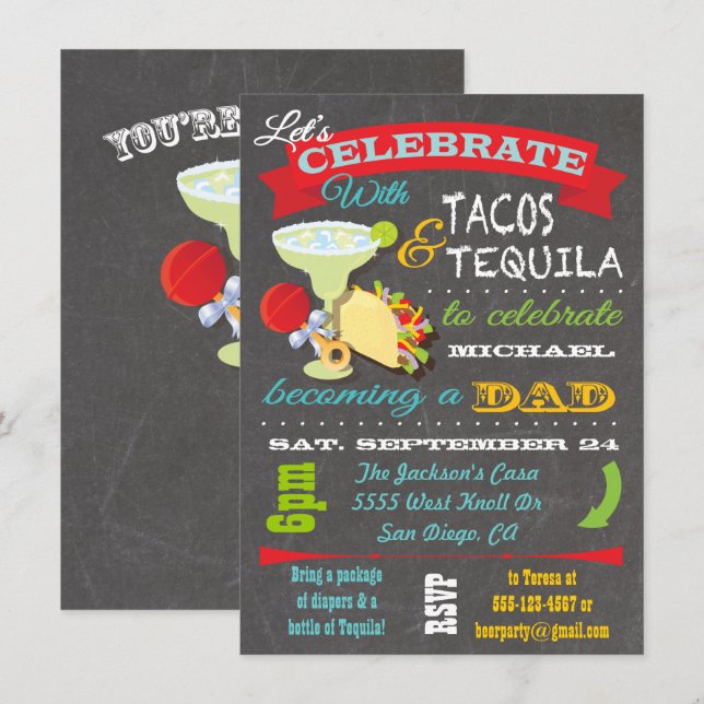 Invitation Baby shower Tacos et Tequila Diaper pour papa (Devant / Derrière)