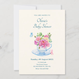 Invitation Baby shower tasse de thé aux fleurs