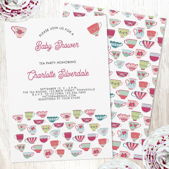 Invitation Baby shower Tea Party (Retro pastel teacup personalized tea party baby shower invitation)