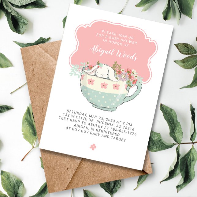 Invitation Baby shower Tea Party Lapin blanc (Créateur téléchargé)