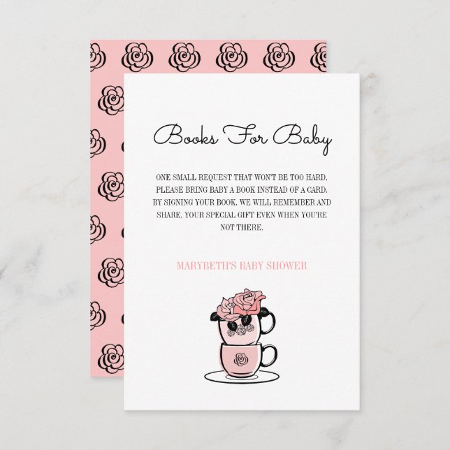 Invitation Baby Shower Teacup & Fleurs Demande d'apporter un  (Devant / Derrière)