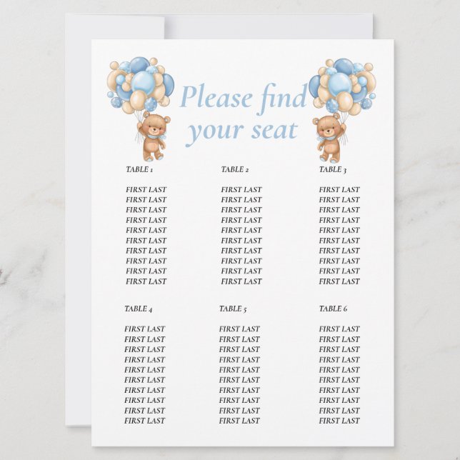 Invitation Baby shower Teddy Balloon Tableau Garçon bleu (Devant)
