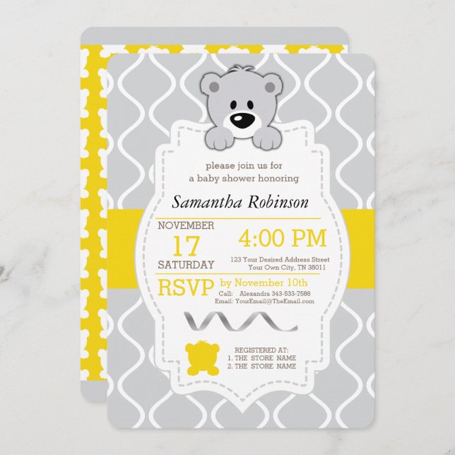 Invitation Baby shower Teddy Bear (Devant / Derrière)