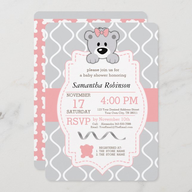 Invitation Baby shower Teddy Bear (Devant / Derrière)