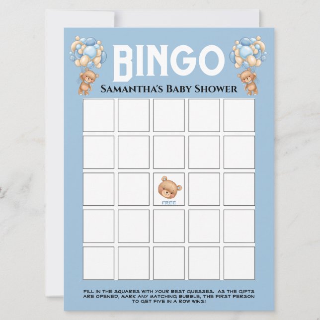 Invitation Baby Shower Teddy Boy Bubbly Blue Bingo  (Devant)