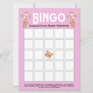 Invitation Baby Shower Teddy Garçon Rose Bulles Bingo 