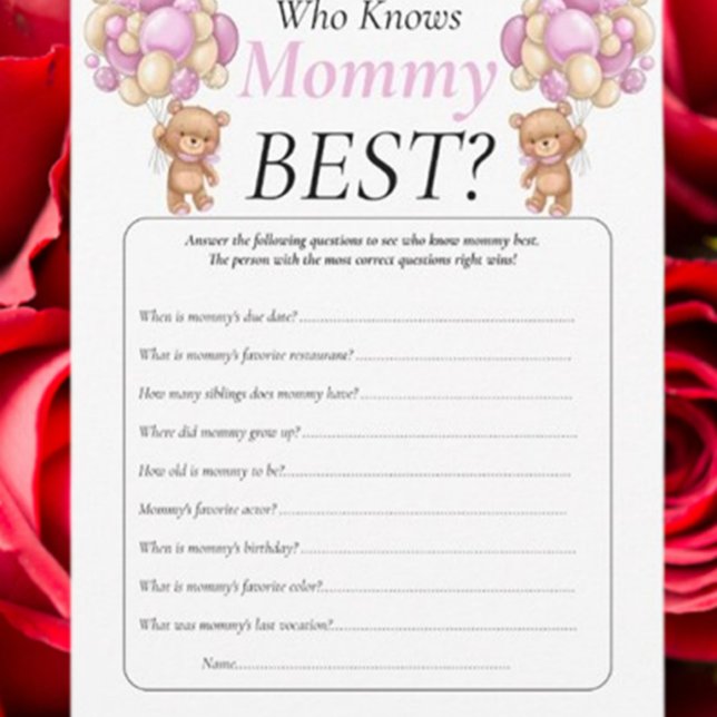 Invitation Baby shower Teddy Qui Connaît Maman Rose Invitatio (Celebrate your baby shower with adorable  teddy bear decor and fun Mommy or Daddy games. )