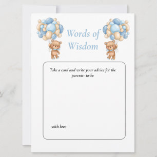 Invitation Baby shower Teddy Wisdom Blue poker points