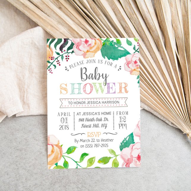 Invitation Baby shower tendance de typographie florale de pri (Créateur téléchargé)