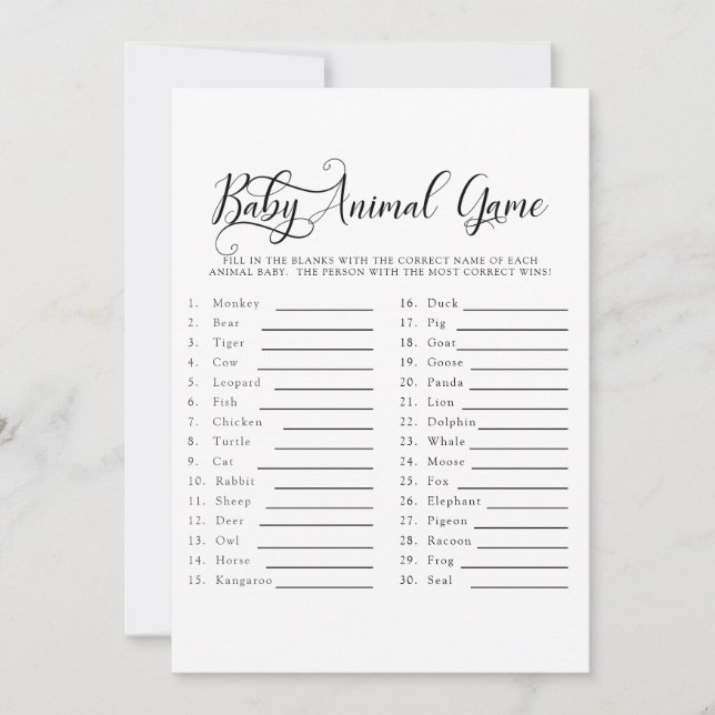 Invitation Baby shower Texte Seulement Bébé Animal Jeu Invita (Devant)