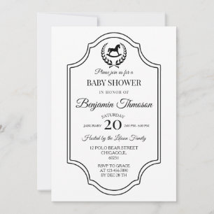 Invitation Baby shower thème Cheval de Polo Vintage classique