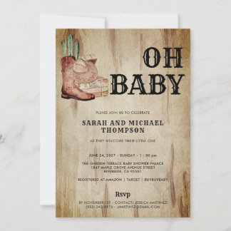 Invitation Baby Shower Thème Cow-boy de l'Ouest Chaussure Cac