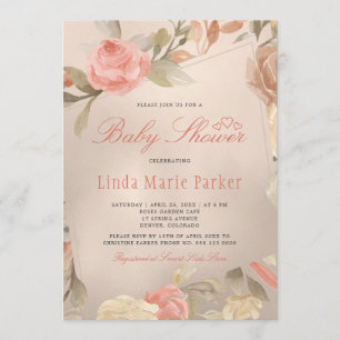 Invitation Baby Shower Thème Crème de Pêche Or Corail Floral