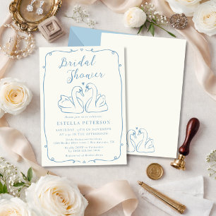 Invitation Baby Shower Thème Cygne Bleu Poussiéreux Fantaisis