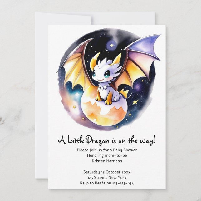 Invitation Baby shower : Thème Dragon Gravé (Devant)