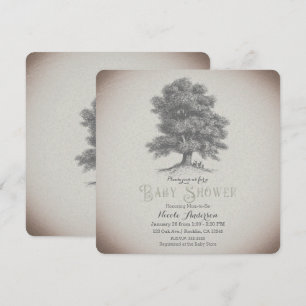 Invitation Baby Shower Thème Histoires de Cerf et Arbre Rusti