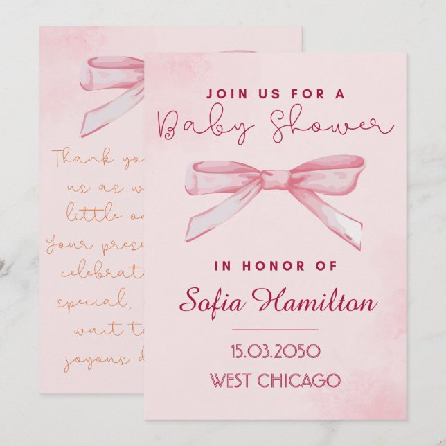 Invitation baby shower - Thème mignon (Devant / Derrière)