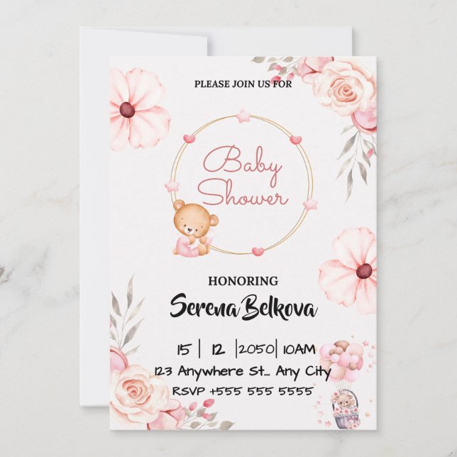 Invitation baby shower - Thème mignon (Devant)