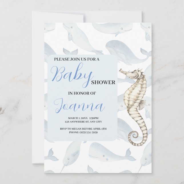 invitation baby shower thème océan aquarelle (Devant)
