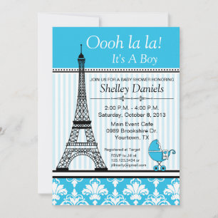 Invitation Baby Shower Thème Tour Eiffel Paris Bleu
