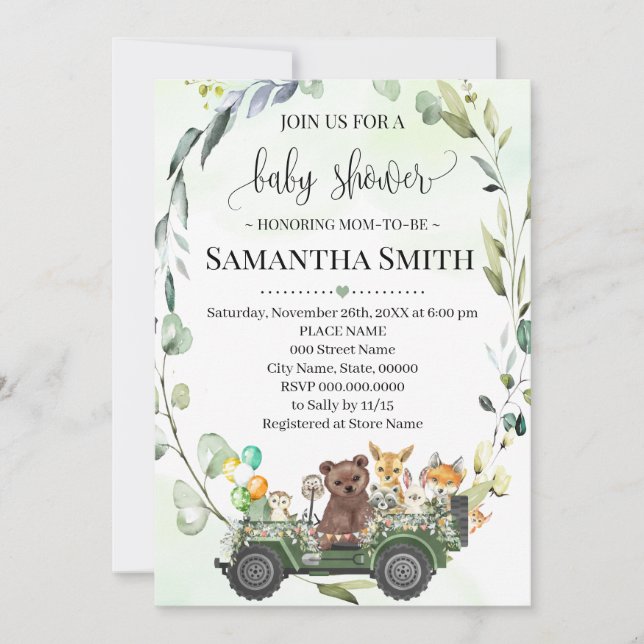 Invitation Baby shower Thru de la forêt de bois (Devant)