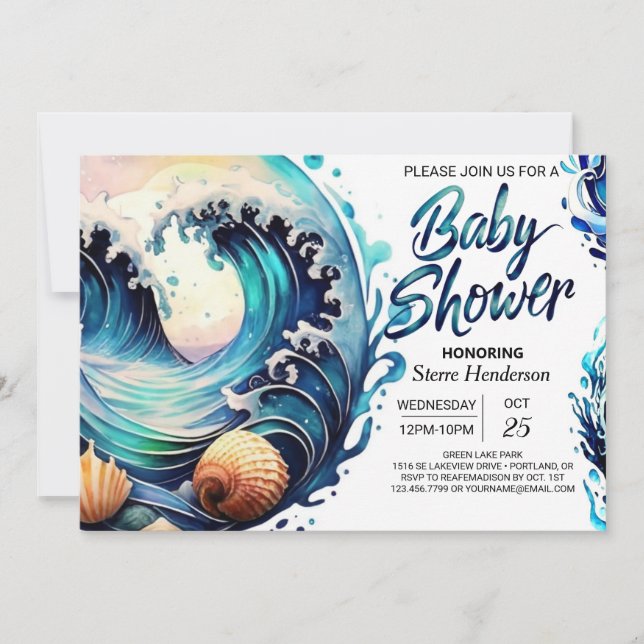 Invitation Baby Shower Tidal Blue (Devant)
