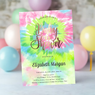 Invitation Baby Shower Tie-Dye Coloré