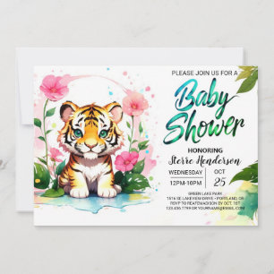 Invitation Baby shower tigre en fleurs de la jungle