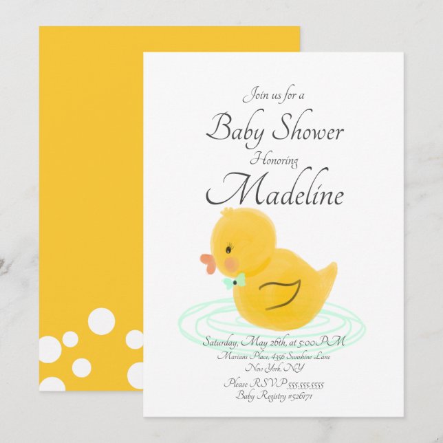 Invitation Baby shower tirée à la main de canard e (Devant / Derrière)