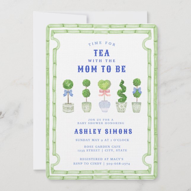 Invitation Baby shower Topiaire Chinoiserie | Tea Party (Devant)
